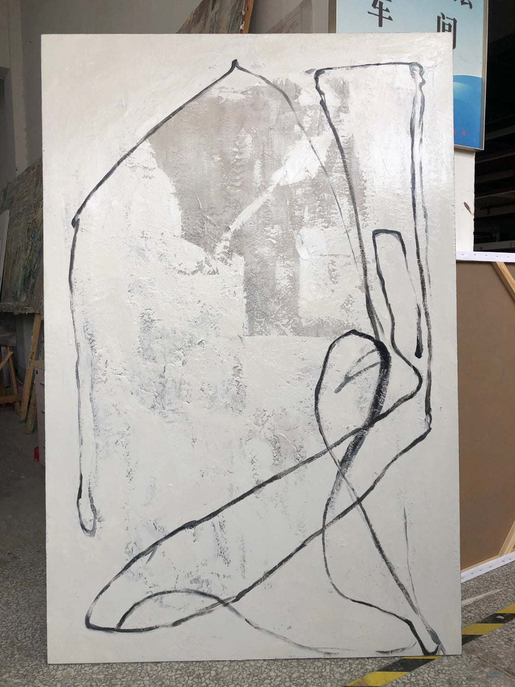 Expressive Line Abstract Hand-Painted Oil Painting