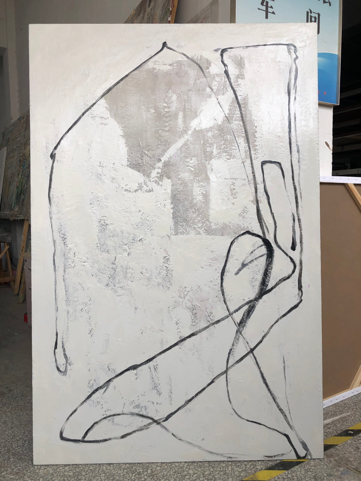 Expressive Line Abstract Hand-Painted Oil Painting