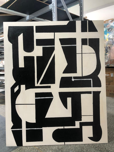 Architectural Abstract Hand-Painted Oil Painting - Interlocking Light & Shadow