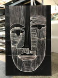 Tribal Mask Linework - Hand-Painted Oil Painting