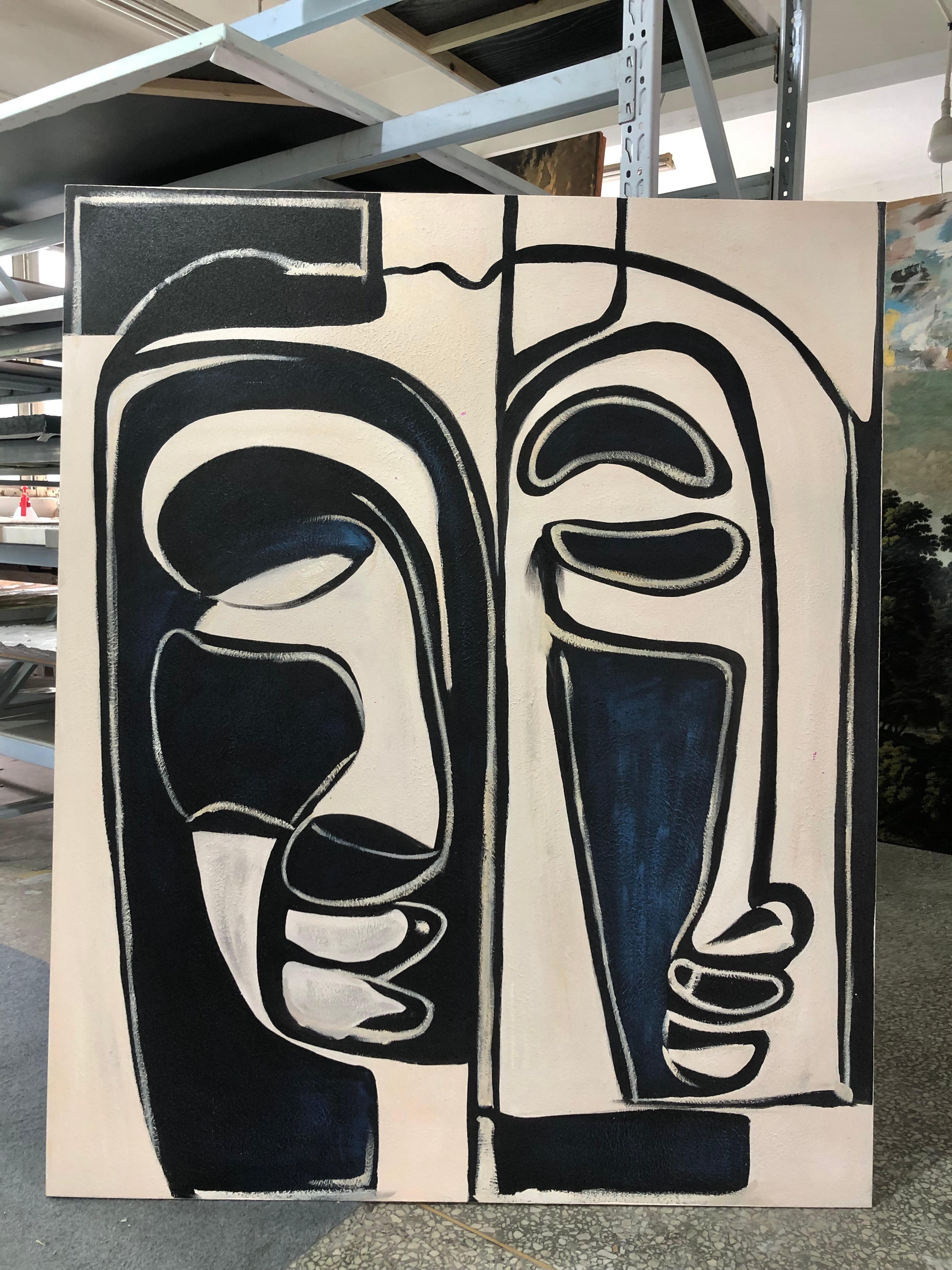 Abstract Faces Duo - Hand-painted oil painting
