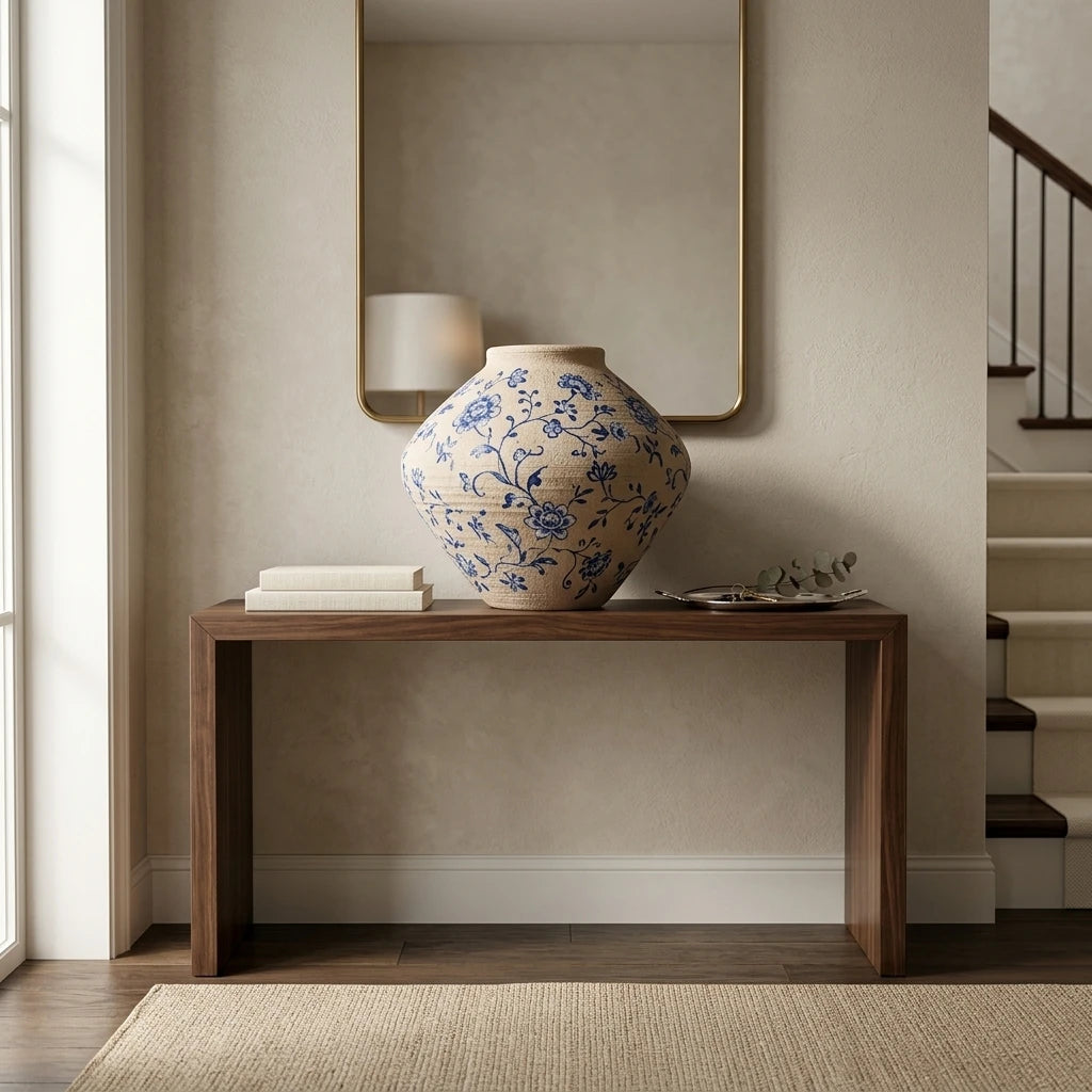 High-end American villa lifestyle scene - Blue and White Floral Ginger Jar