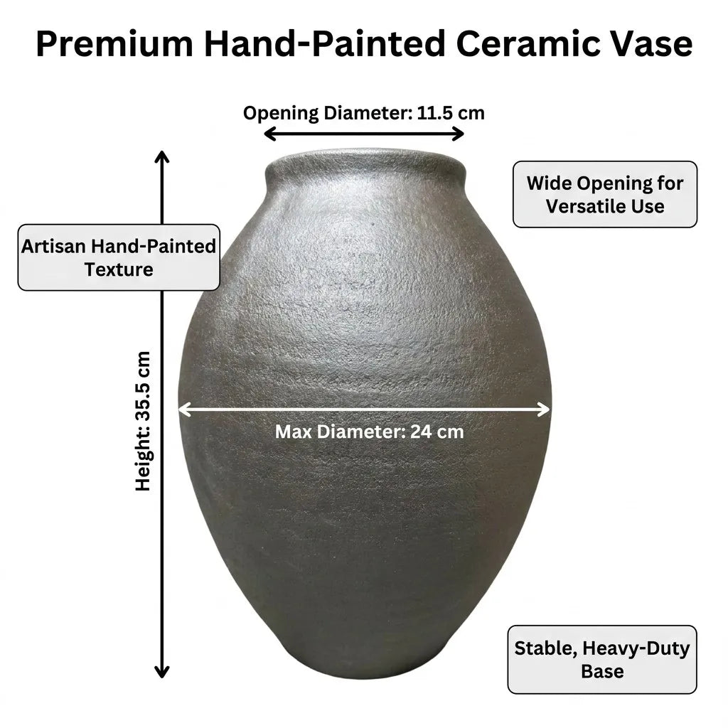 Elegant Hand-Painted Blue and White Ceramic Vase Dimension Chart