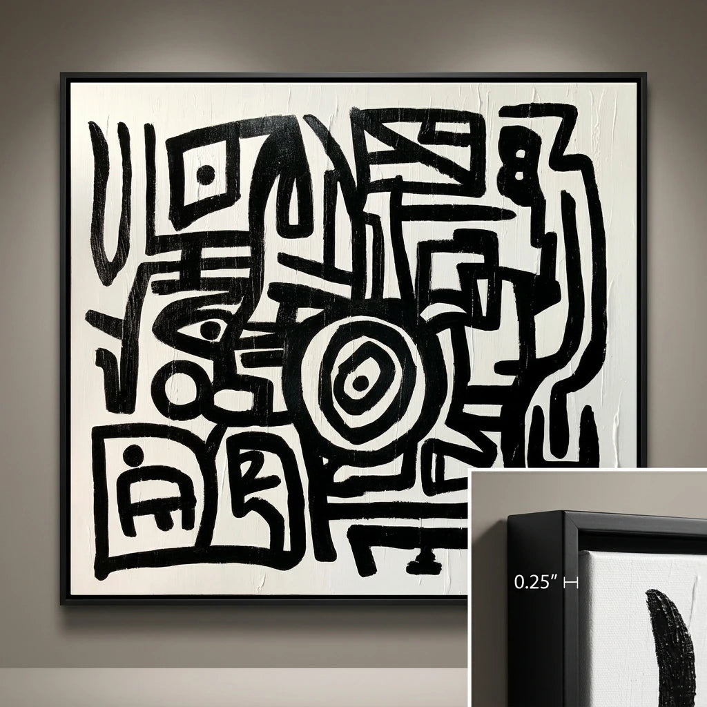 Minimalist Maze Abstract - Black Floater Frame Option