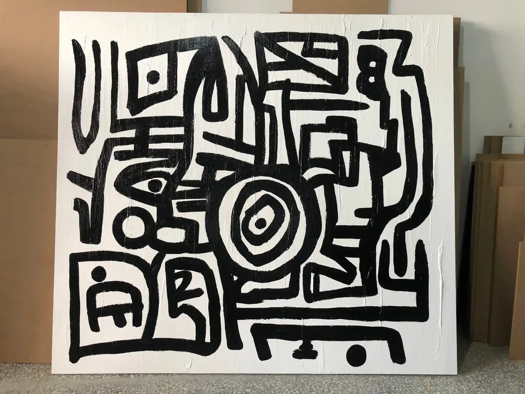 Minimalist Maze Abstract Hand-Painted Oil Painting - Main View