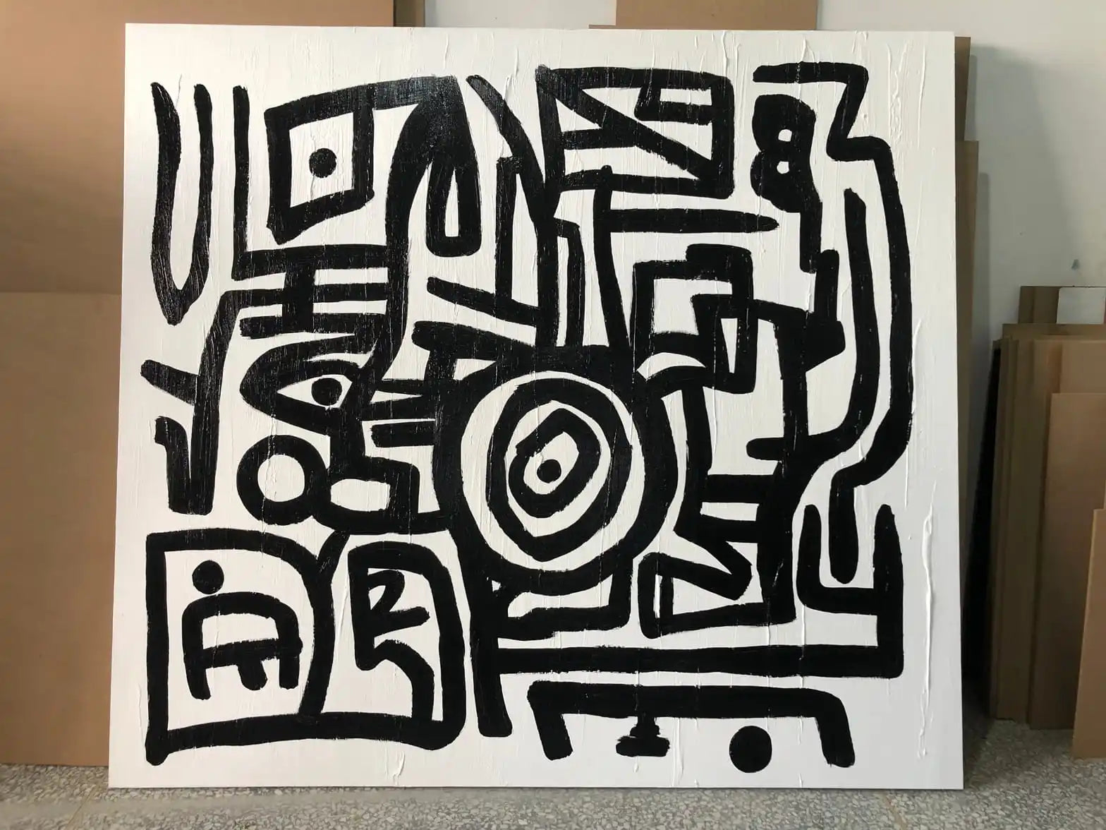 Minimalist Maze Abstract Hand-Painted Oil Painting - Main View