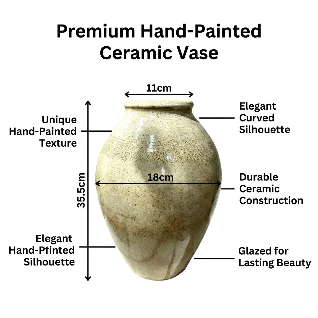 Tall Hand-Painted Blue and White Ceramic Bud Vase Dimension Chart