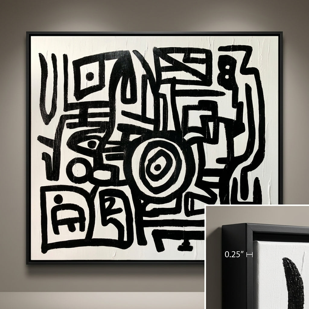 Minimalist Maze Abstract - Black Floater Frame Option